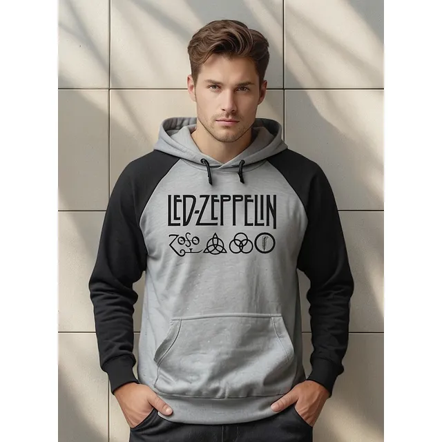 Moletom  Led Zeppelin Raglan Blusa Moleton Canguru Com Capuz