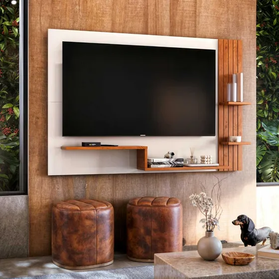 Painel Helena Com Detalhes Ripado P/ Tv Até 60  Moderno