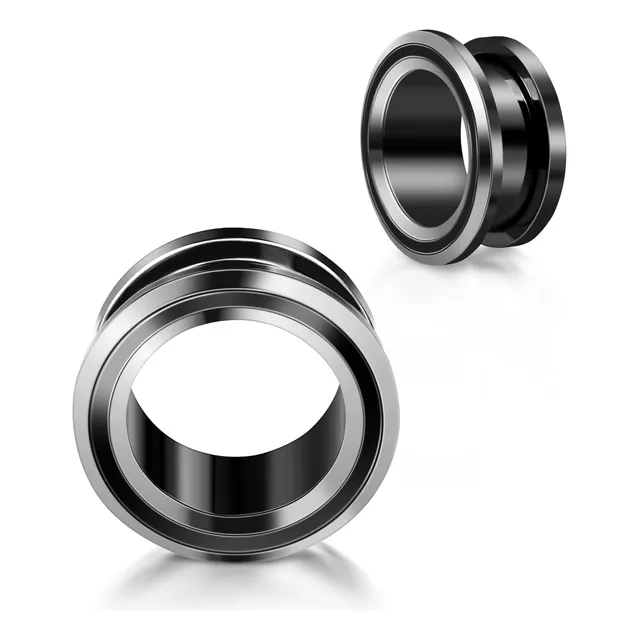 Alargador Aço Cirúrgico Black Com Detalhes Prata 6-16mm