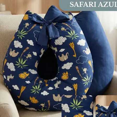 Almofada De Amamentação Para Bebê Travesseiro Super Macio Premium Algodão Safari Azul Marinho
