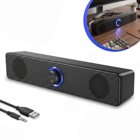 Caixa De Som Gamer Soundbar Para Computador Pc Notebook TV Amplificador Alto Falante Usb Led RGB Cor Preto
