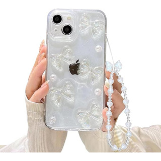 Para iPhone Funda Transparente De Mariposa De Moño + Cadena Para iPhone Funda Transparente De Mariposa De Moño + Cadena