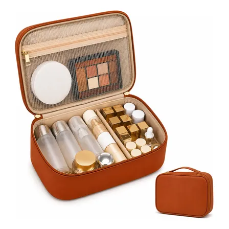 Necessaire Grande Impermeável Organizadora Maquiagem Viagem Marrom Lisa