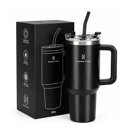 Foto de Copo Térmico Gigante 1,2l Inox Com Tampa E Inox Canudo Cor Preto Cor Pura / Material Fosco