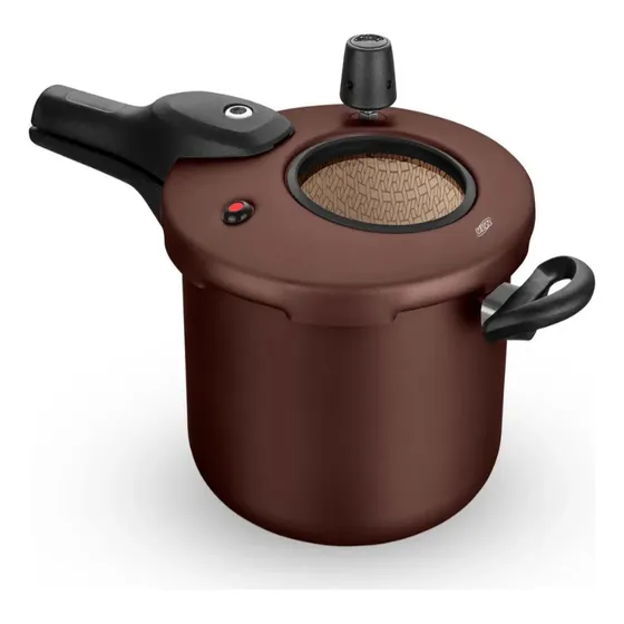Panela D Pressão 4,5l Visor Vidro Chocolate Mta Antiaderente