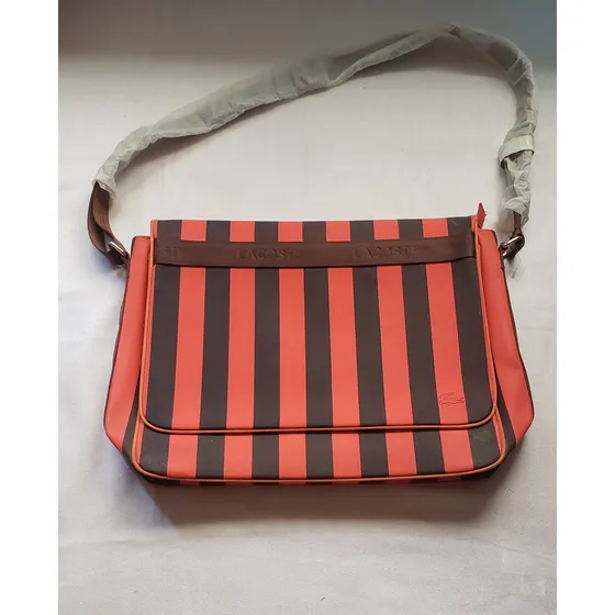 Maletin Lacoste Coral A Rayas Marrones  Casi Nuevo