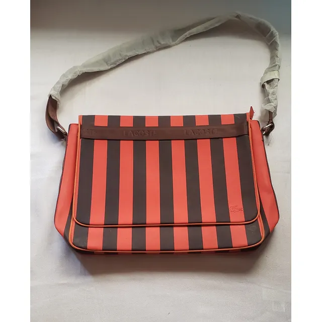 Maletin Lacoste Coral A Rayas Marrones  Casi Nuevo