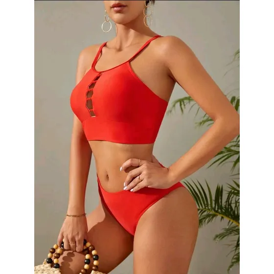 Trajes De Baño Rojo Bello De Dama