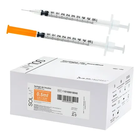 Seringa Insulina 0,5ml 0,25mm X 6mm Sol-m (31g-15/64) C/ 100 0.5 Ml
