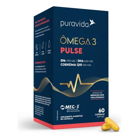 Puravida Ômega 3 Pulse Epa Dha + Coenzima Q10 60 Cápsulas