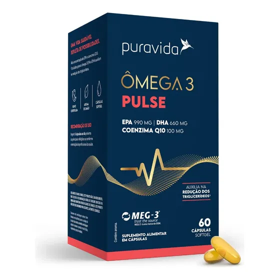 Ômega 3 com Coenzima Q10 Puravida 60 cápsulas