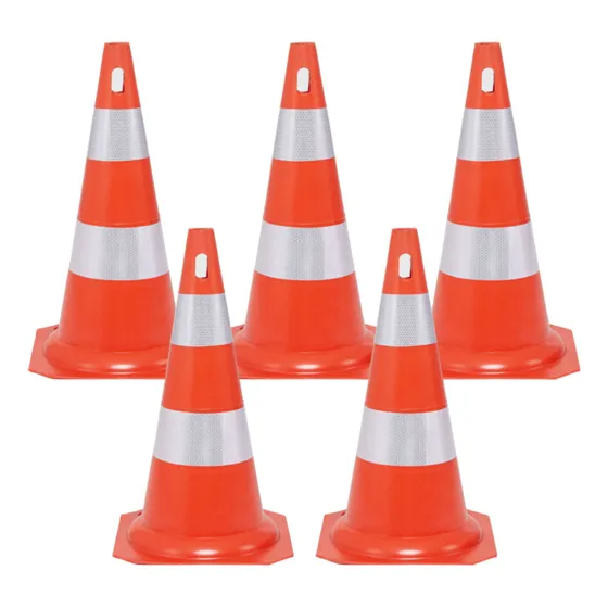 Kit 5 Cone Flexível Faixa Refletiva Segurança Sinalizar 75cm