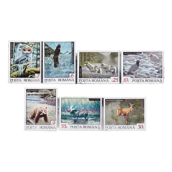 1992 Fauna- Aves Buho Lobo Alce- Rumania (sellos) Mint