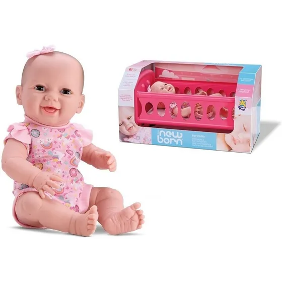 Boneca New Born Com Bercinho - Abre E Fecha Os Olhos