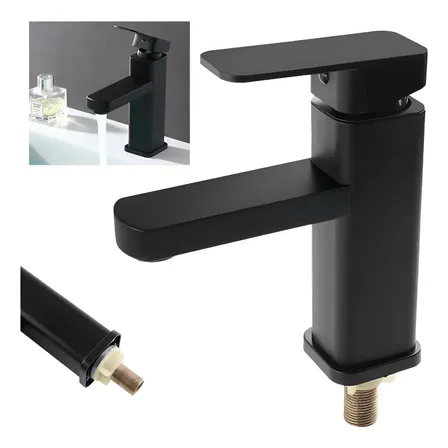 Torneira Banheiro Quadrada Preta Com Furo Único Pintada 1/2 Preto Processo De Pintura