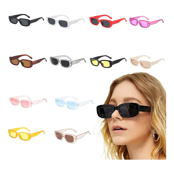 12 Piezas Gafas De Sol Rectangulares Estilo Vintage Casual
