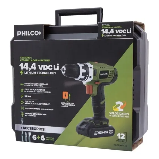 Taladro Atornillador Inalambrico De 10mm Philco Ti1401