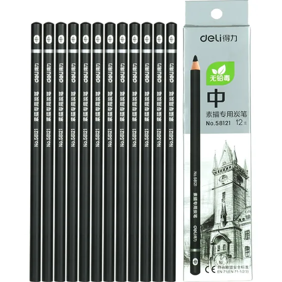Caja X 12 Lapiz Carbonilla Deli 581 Charcoal Trazo Medium 58121