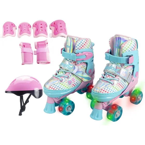 Patins Infantil C/ Luz De Led Quad 4 Rodas Roller + Kit