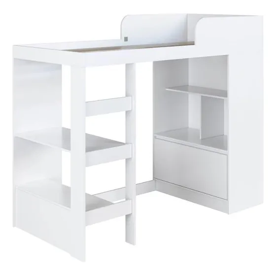 Cama Alta Multifuncional Solteiro Branco Com Estante E Escri