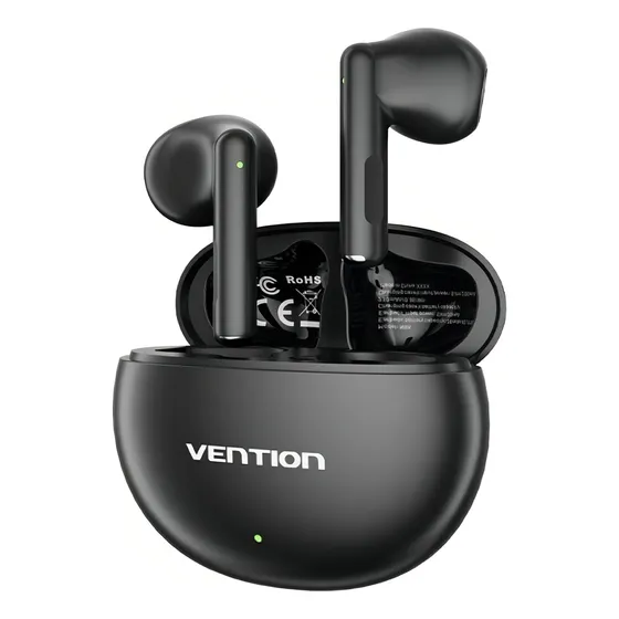 Auriculares Bluetooth Vention - Elf E06 - Negro - Inalambricos - In-ear Cancelacion De Ruido - Bateria 22 Horas - Resistente Al Agua Ipx4 - Manos Libres Portatil Led Estereo Tactil Microfono - Nbkb0