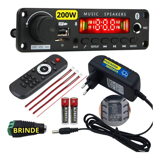 Kit Plaquinha ((200w)) Mp3 Bluetooth Arduino + Fonte + Plug