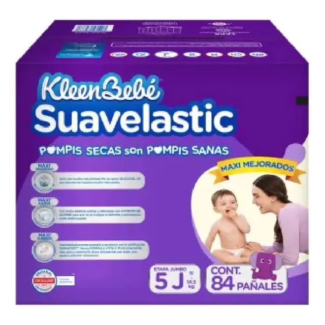 Pañales Kleenbebe Suavelastic Etapa 5 Jumbo 84 Pañales Extra Grande (xg) Sin Género