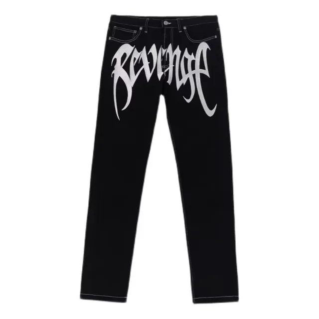 Jeans Negros Bordados Logo Streetwear