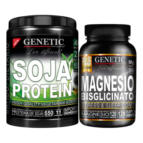 60días Magnesio Bisglicinato Aminoproteína Soja 550g Genetic
