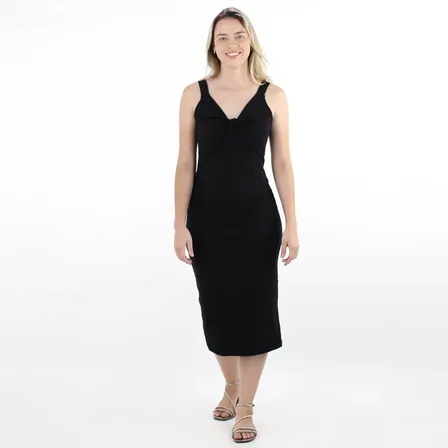 Vestido Colcci Midi Canelado Detalhe Em Nó Slim Feminino