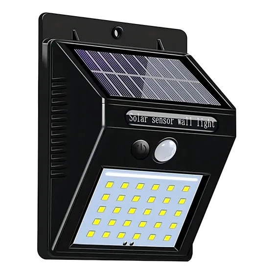 Luminária 30 Leds Com Sensor De Presença Arandela Luz Solar Cor Preto 6w