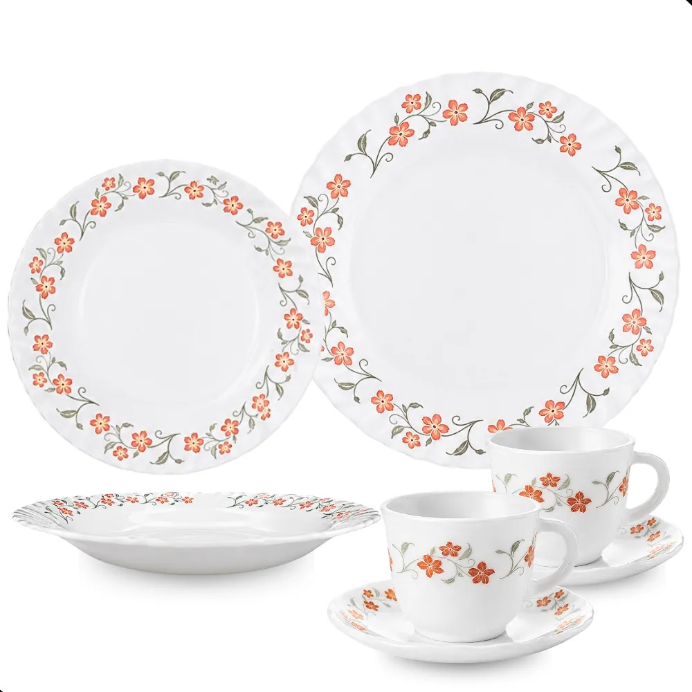 Jogo de 20 pecas vidro opaline floral