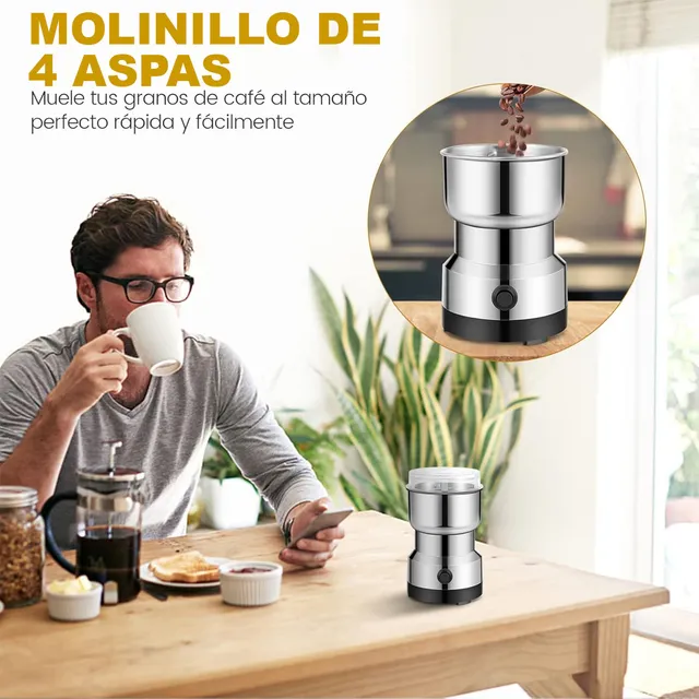 Molinillo Pulverizador Electrico Kimhi Granos Café Hierbas Especias Semillas 150w Portatil Acero Inoxidable Molino 300ml Molienda Rápida Con 4 Aspas Para El Hogar Color Plateado