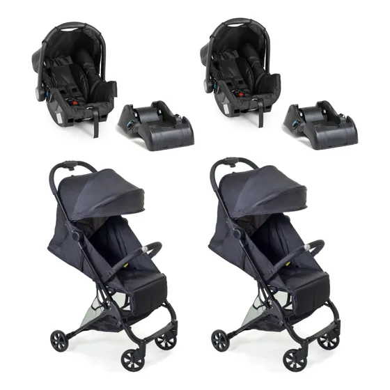 Carrinho Galzerano Duolee Gemeos + 2 Bebe Conforto + 2 Bases