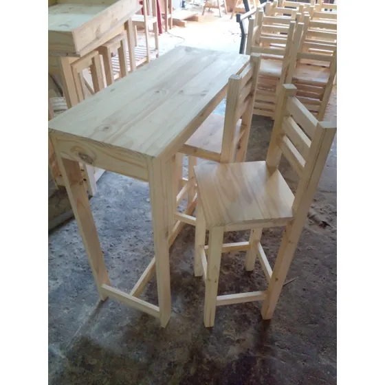 Desayunador Barra Mesa Alta Mas Dos Banquetas Con Respaldo 