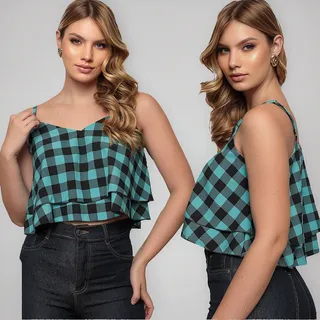 Bata Feminina Boho Cropped Babado Xadrez Alçinha Moda Junina Bata Feminina Boho Cropped Babado Xadrez Alçinha Moda Junina