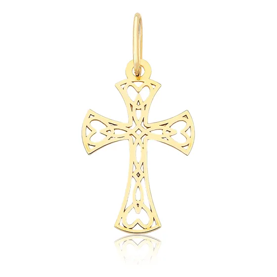 Pingente Cruz Fé Cristo Ouro Puro 18k Pm07