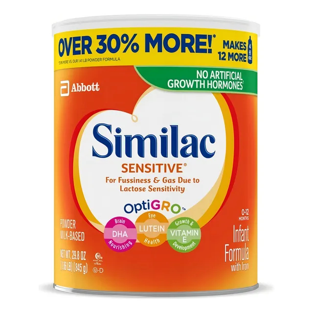 Leche de fórmula en polvo Abbott Similac Sensitive en lata de 1 de 845g - 0 meses a 1 años