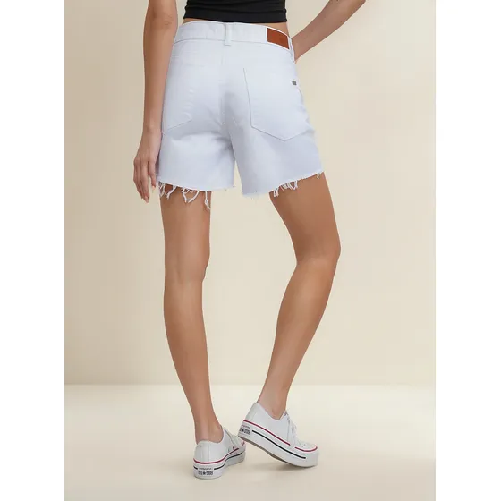 Short Onyx Jeans Rigido Blanco Tiro Alto Deflecado Mujer