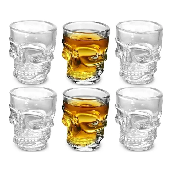 6 Copas De Vidrio Calavera Vaso Bedida Tragos Fiestas Licor 