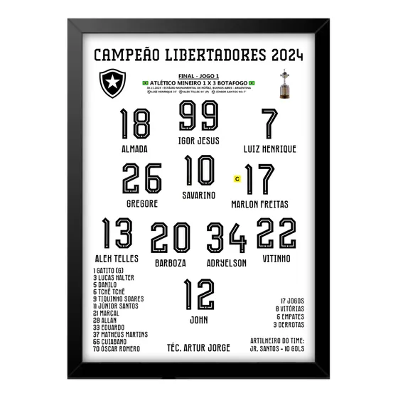 Quadro Botafogo Campeão Libertadores 2024 Escalação