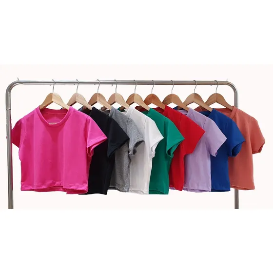 Remera Crop Top Mujer Manga Corta Algodon Basic Lisas Moda