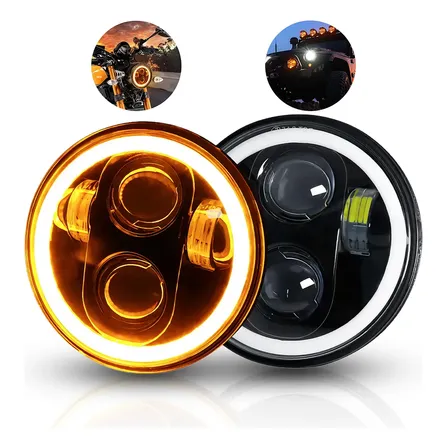 Par Farol Led Angel Eyes 5.75 Polegadas H4 4 Leds Preto Preto
