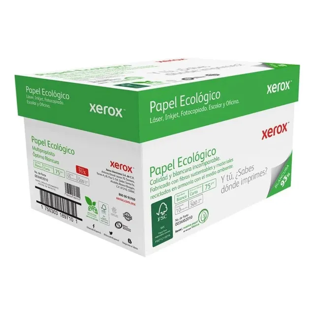 Caja Papel Xerox Ecológico C/5000 Hojas (10 Paquetes De 500) Color Blanco