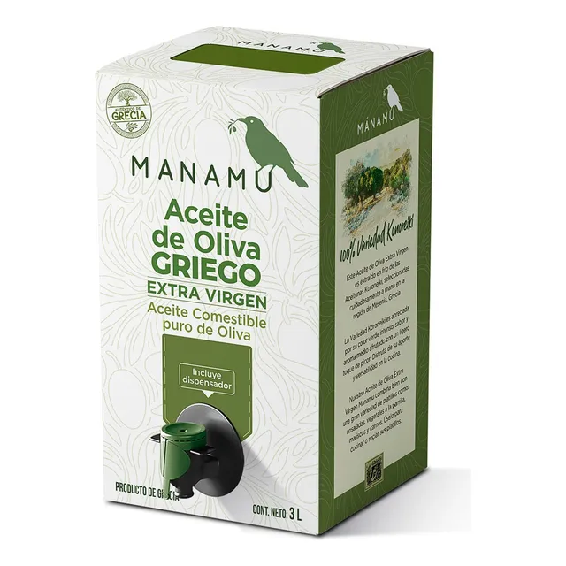 Aceite De Oliva Griego Extra Virgen Ultra Premium Manamu 3 Litros Caja Con Dispensador Bag In Box Aceitunas Koroneiki Prensado En Frio Premiado A Nivel Mundial Acidez Ultra Baja Puereza Alta Calidad