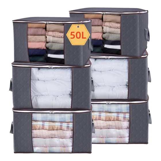 Kit6 Saco Organizador Edredom Roupa Cobertor Multiuso Cinza