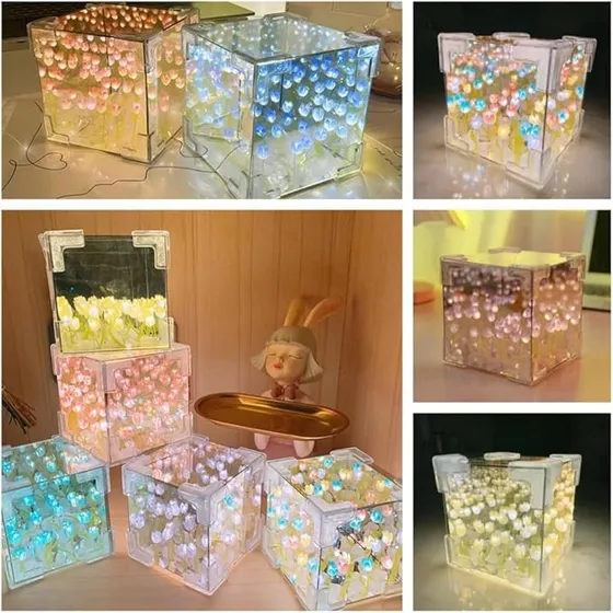 Lampara Cubo Tulipanes Led Obsequio Decorativo