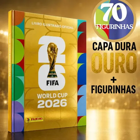 Álbum Oficial Capa Dura Ouro + Figurinhas Copa Do Mundo 2026