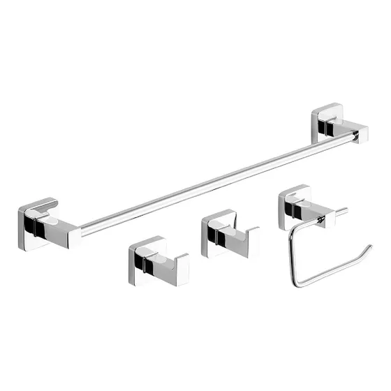 Juego Accesorios Baño Kit Set 4 Piezas Piazza Cube Cromo 73028