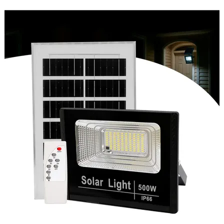 Refletor Solar Led Holofote 500w Placa Bateria Prova Dágua Preto Branco-frio